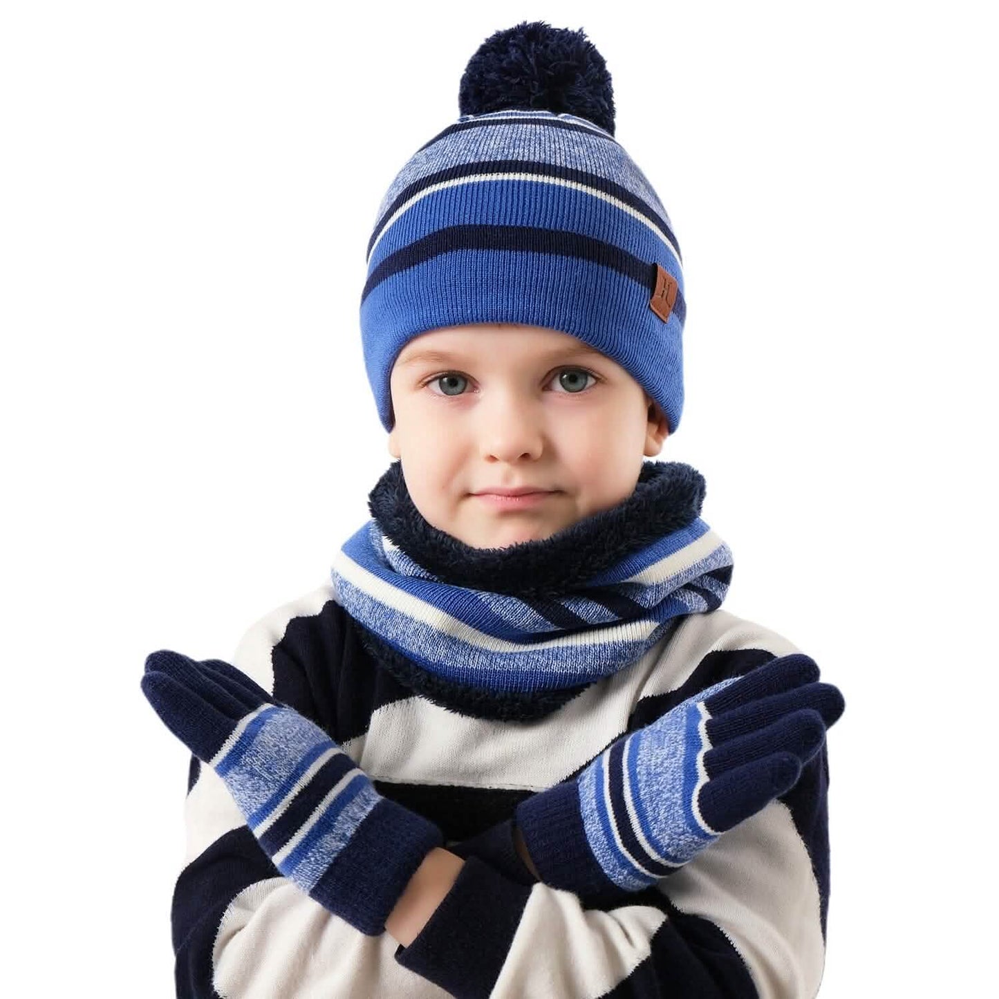 3-Piece Set: Winter Kids Knitted Warm Beanie Hat and Glove for 4-7 Years Old DailySale