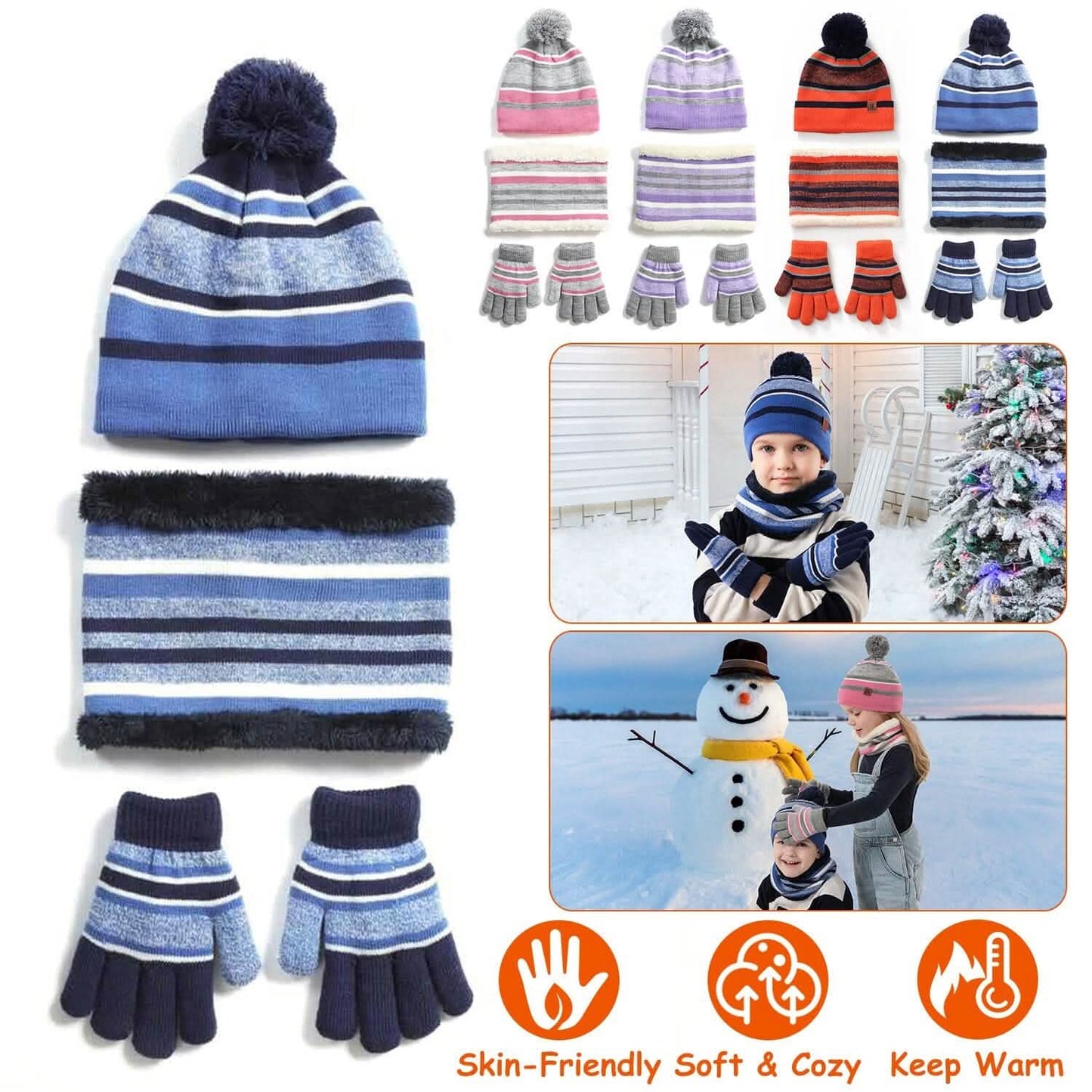 3-Piece Set: Winter Kids Knitted Warm Beanie Hat and Glove for 4-7 Years Old DailySale