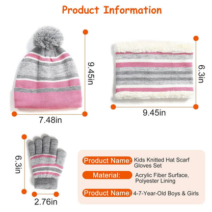 3-Piece Set: Winter Kids Knitted Warm Beanie Hat and Glove for 4-7 Years Old DailySale