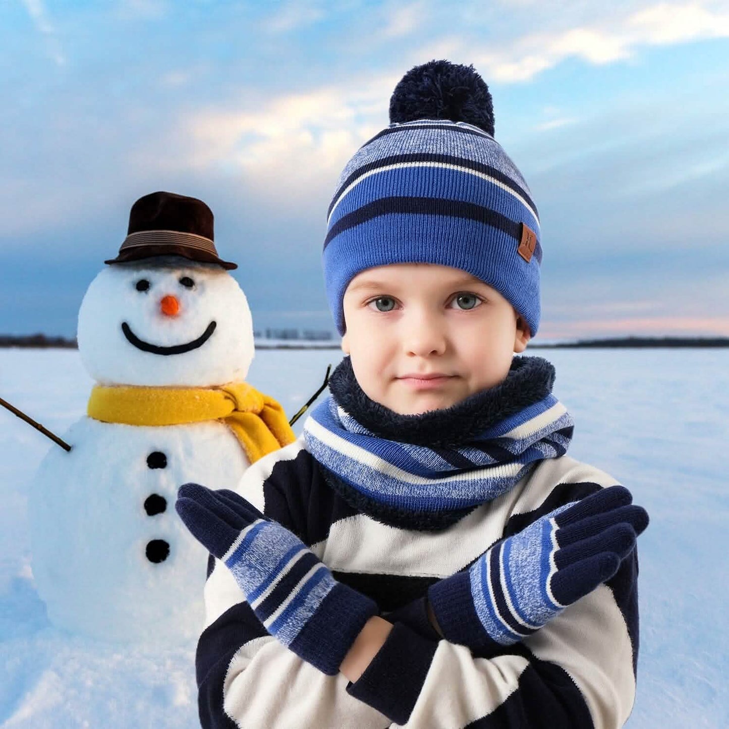 3-Piece Set: Winter Kids Knitted Warm Beanie Hat and Glove for 4-7 Years Old DailySale