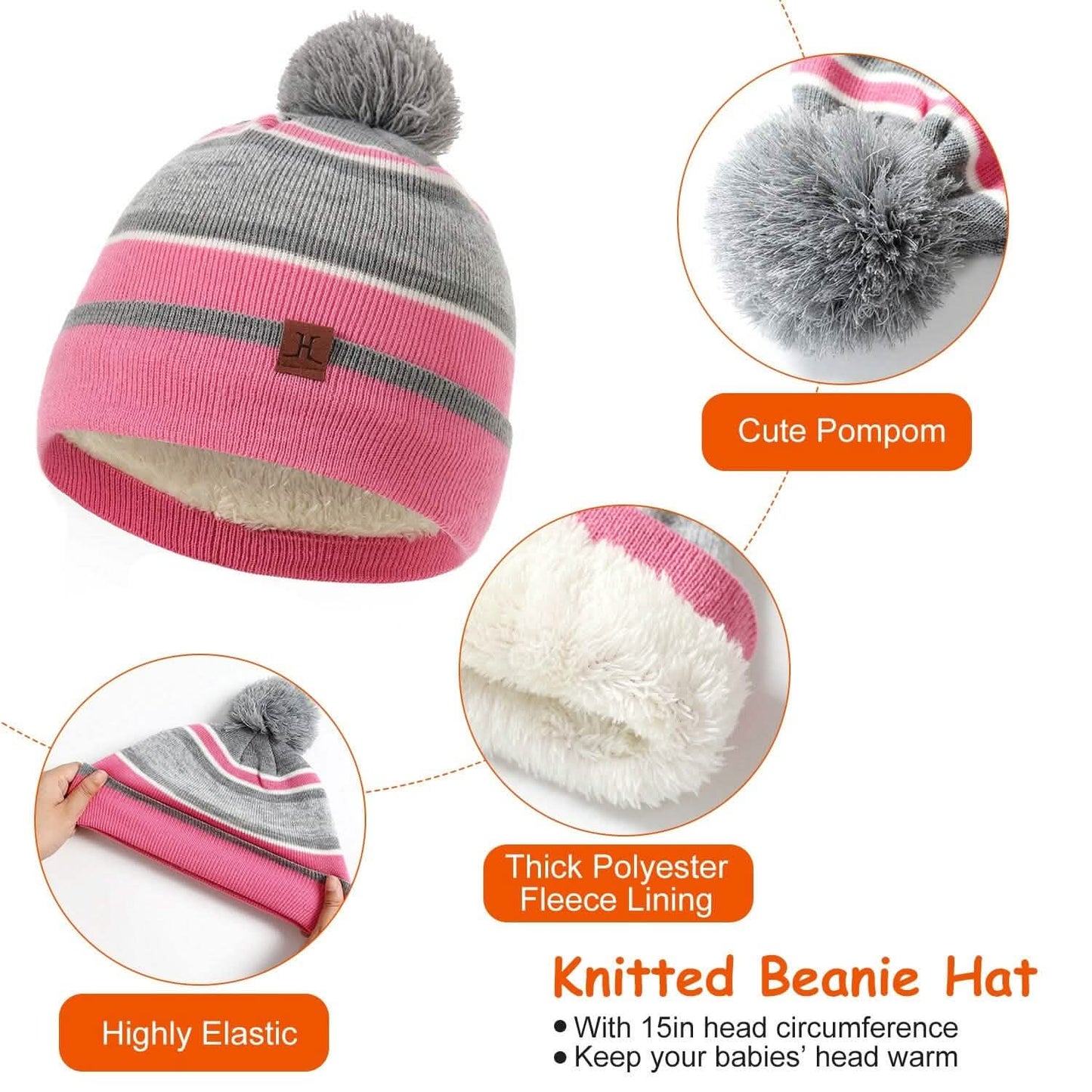 3-Piece Set: Winter Kids Knitted Warm Beanie Hat and Glove for 4-7 Years Old DailySale