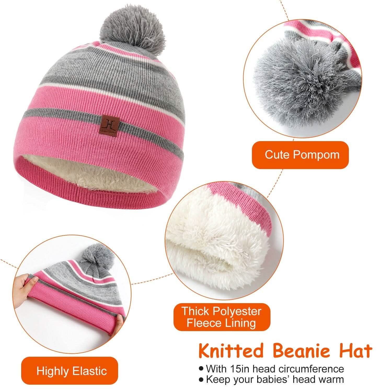 3-Piece Set: Winter Kids Knitted Warm Beanie Hat and Glove for 4-7 Years Old DailySale