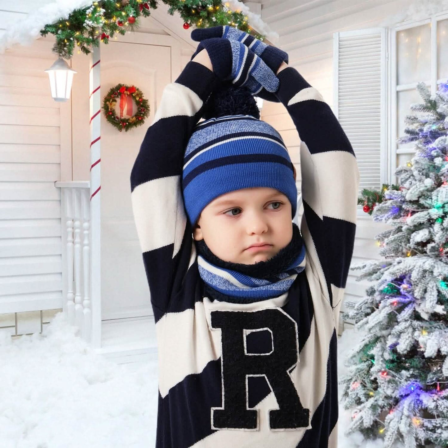 3-Piece Set: Winter Kids Knitted Warm Beanie Hat and Glove for 4-7 Years Old DailySale