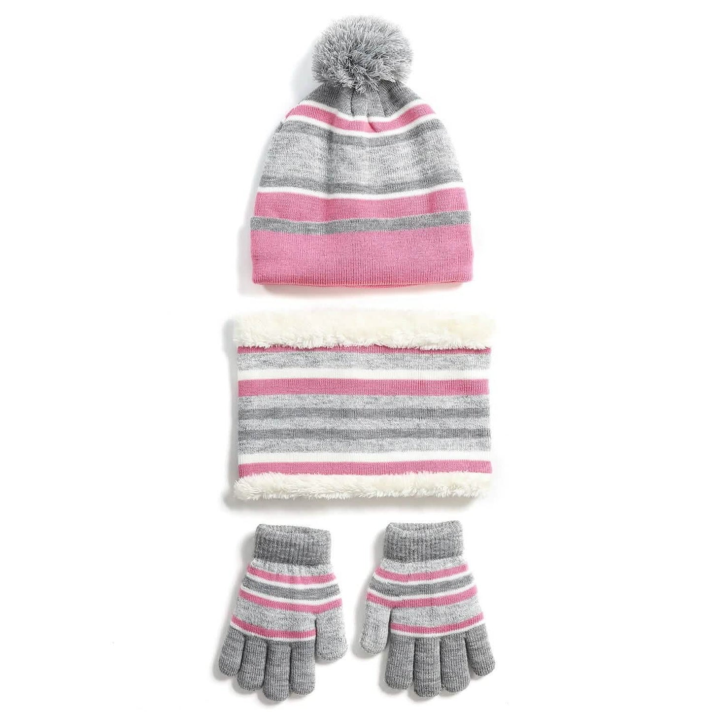 3-Piece Set: Winter Kids Knitted Warm Beanie Hat and Glove for 4-7 Years Old DailySale