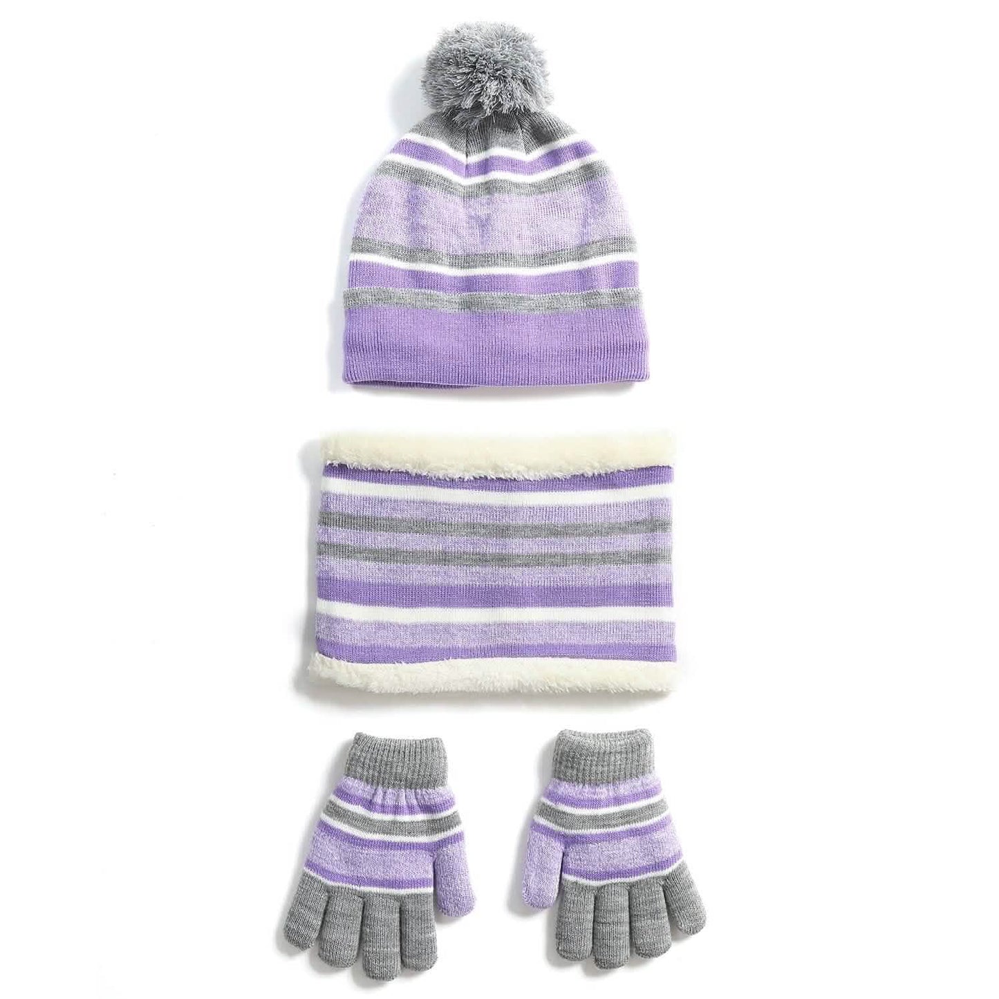 3-Piece Set: Winter Kids Knitted Warm Beanie Hat and Glove for 4-7 Years Old DailySale