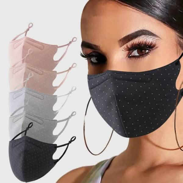 3-Piece: Solid Color Polka Dot Print Adjustable Face Mask DailySale