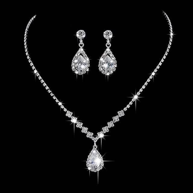 3-Piece: Women's Diamond Cubic Zirconia Necklace Earrings Set DailySale