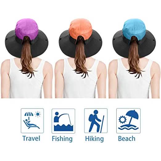3-Piece: Women's Ponytail Wide Brim Sun Hat DailySale