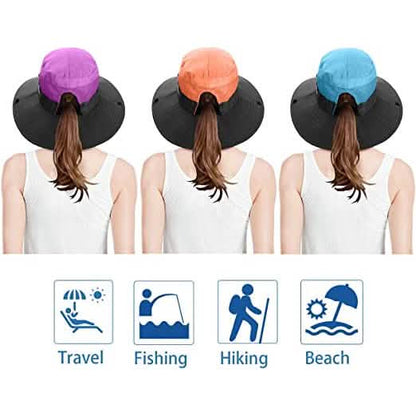 3-Piece: Women's Ponytail Wide Brim Sun Hat DailySale