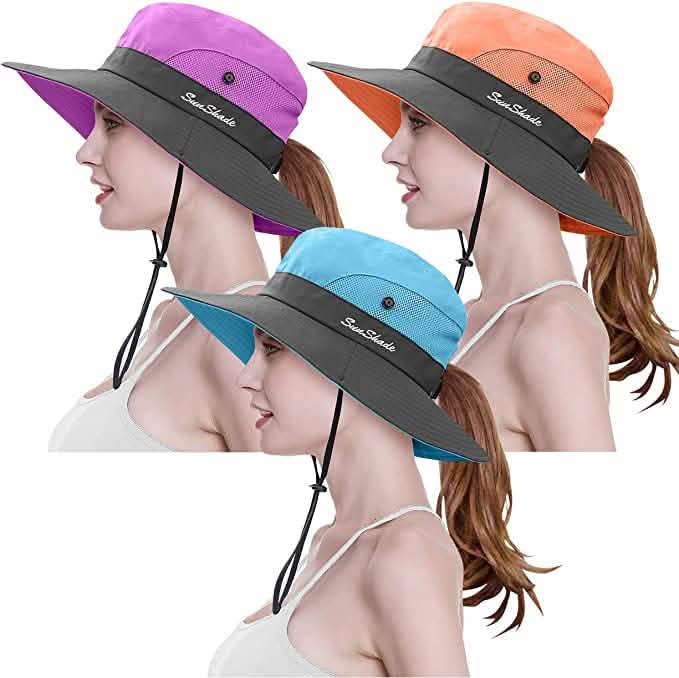 3-Piece: Women's Ponytail Wide Brim Sun Hat DailySale