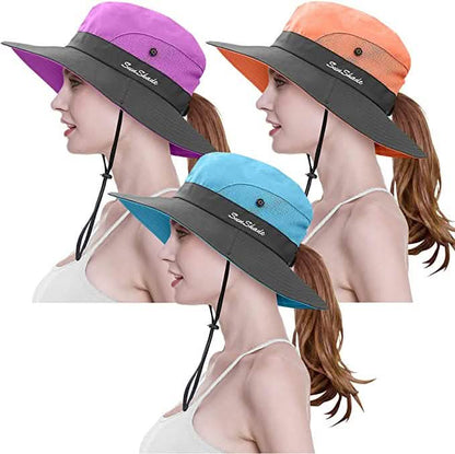 3-Piece: Women's Ponytail Wide Brim Sun Hat DailySale