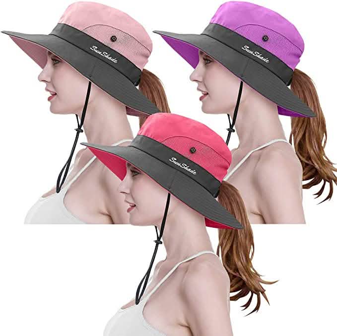 3-Piece: Women's Ponytail Wide Brim Sun Hat DailySale