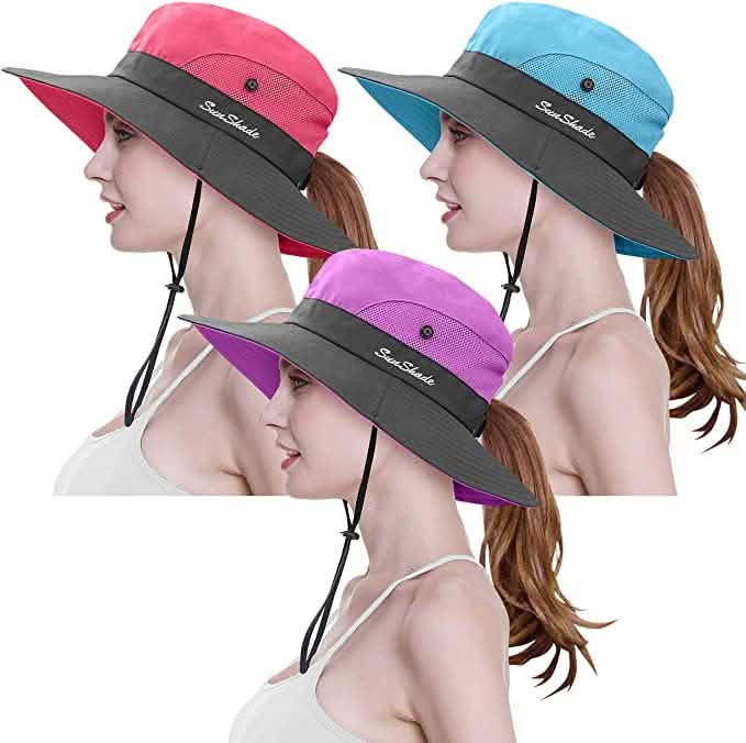 3-Piece: Women's Ponytail Wide Brim Sun Hat DailySale