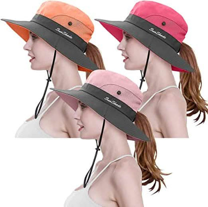 3-Piece: Women's Ponytail Wide Brim Sun Hat DailySale