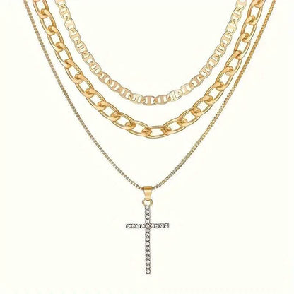 3-Piece: Women's Retro Luxury Artificial Crystal Cross Stackable Necklace Set DailySale