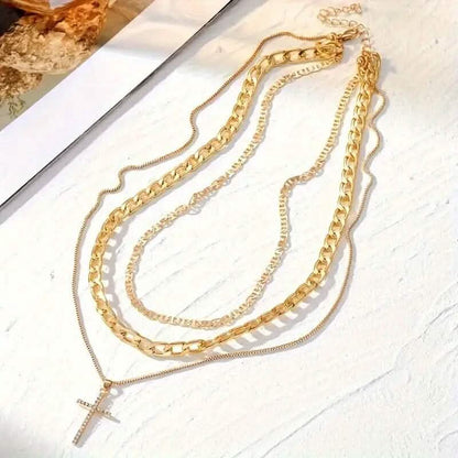 3-Piece: Women's Retro Luxury Artificial Crystal Cross Stackable Necklace Set DailySale