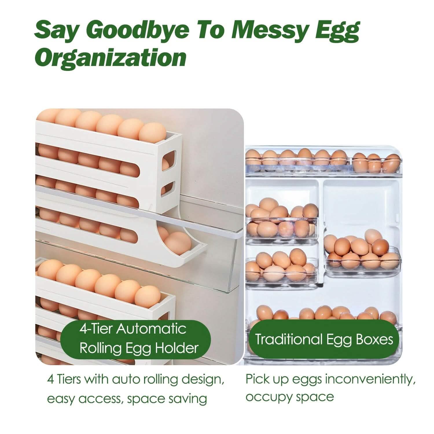 3-Pieces: 4-Tiers Egg Holder Auto Rolling Fridge Egg Organizer DailySale