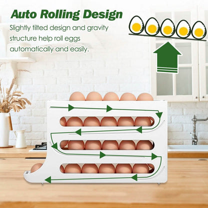 3-Pieces: 4-Tiers Egg Holder Auto Rolling Fridge Egg Organizer DailySale