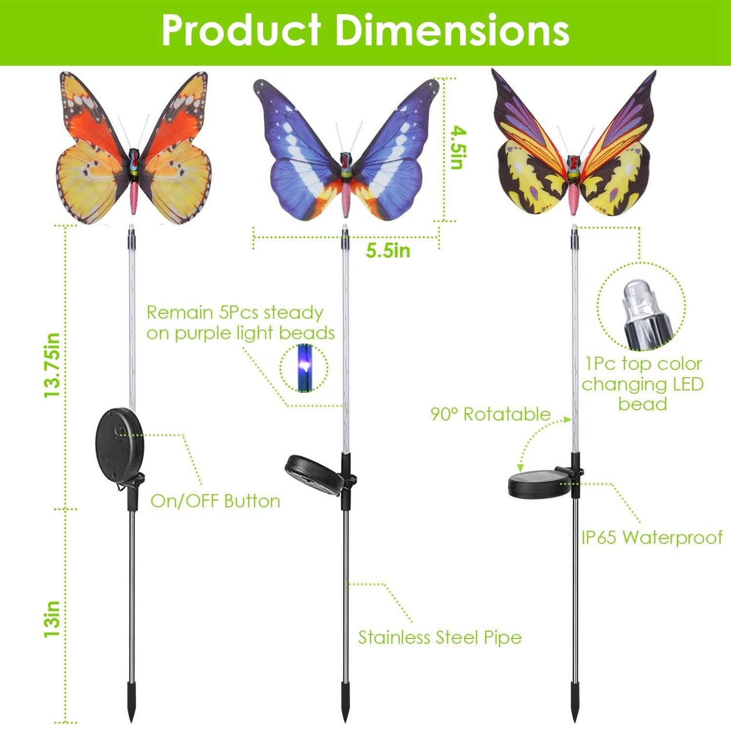3-Pieces: Decorative Butterfly Lamps with Rotatable Solar Panel Lamp DailySale