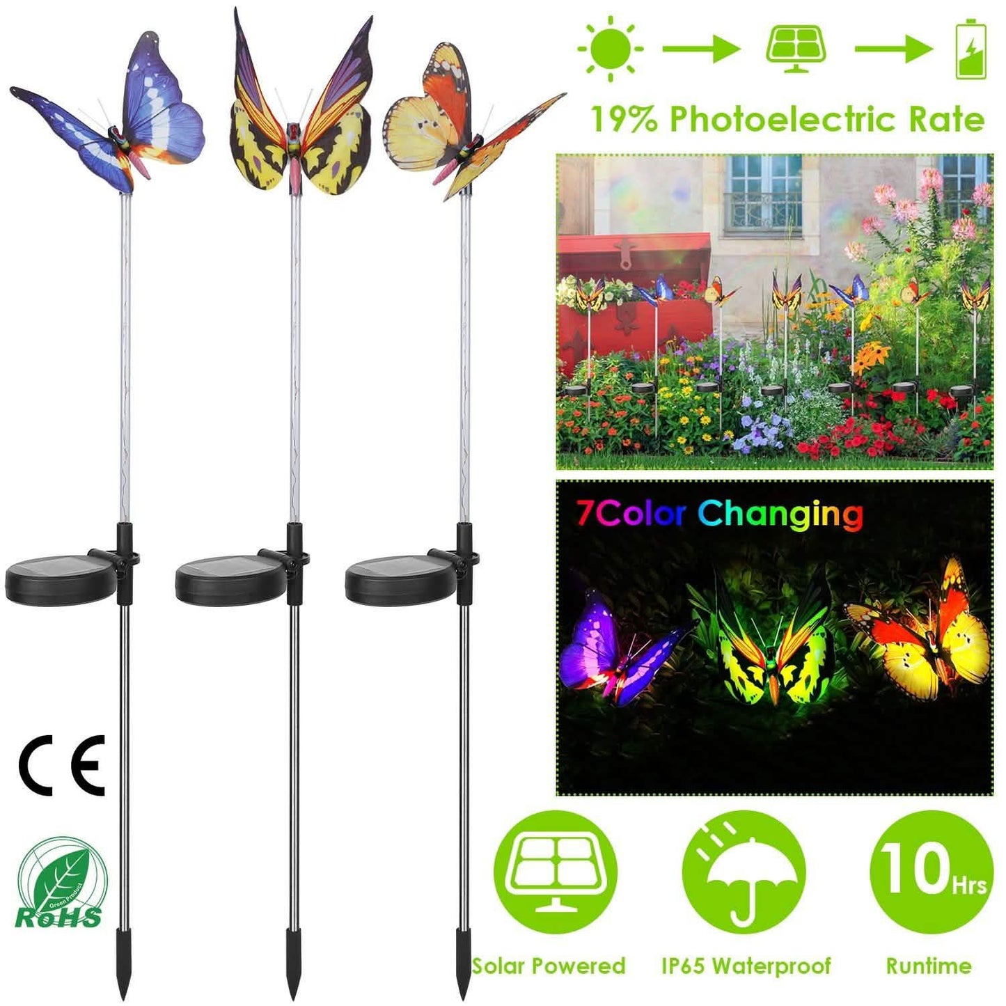 3-Pieces: Decorative Butterfly Lamps with Rotatable Solar Panel Lamp DailySale