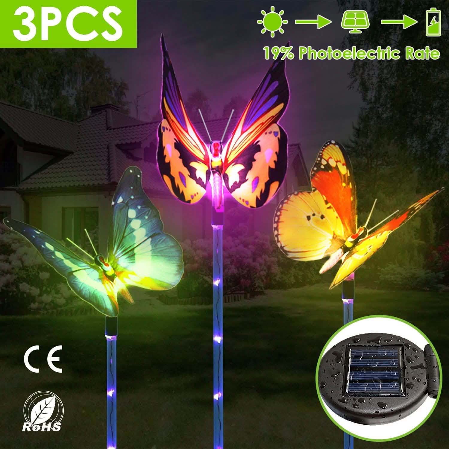 3-Pieces: Decorative Butterfly Lamps with Rotatable Solar Panel Lamp DailySale
