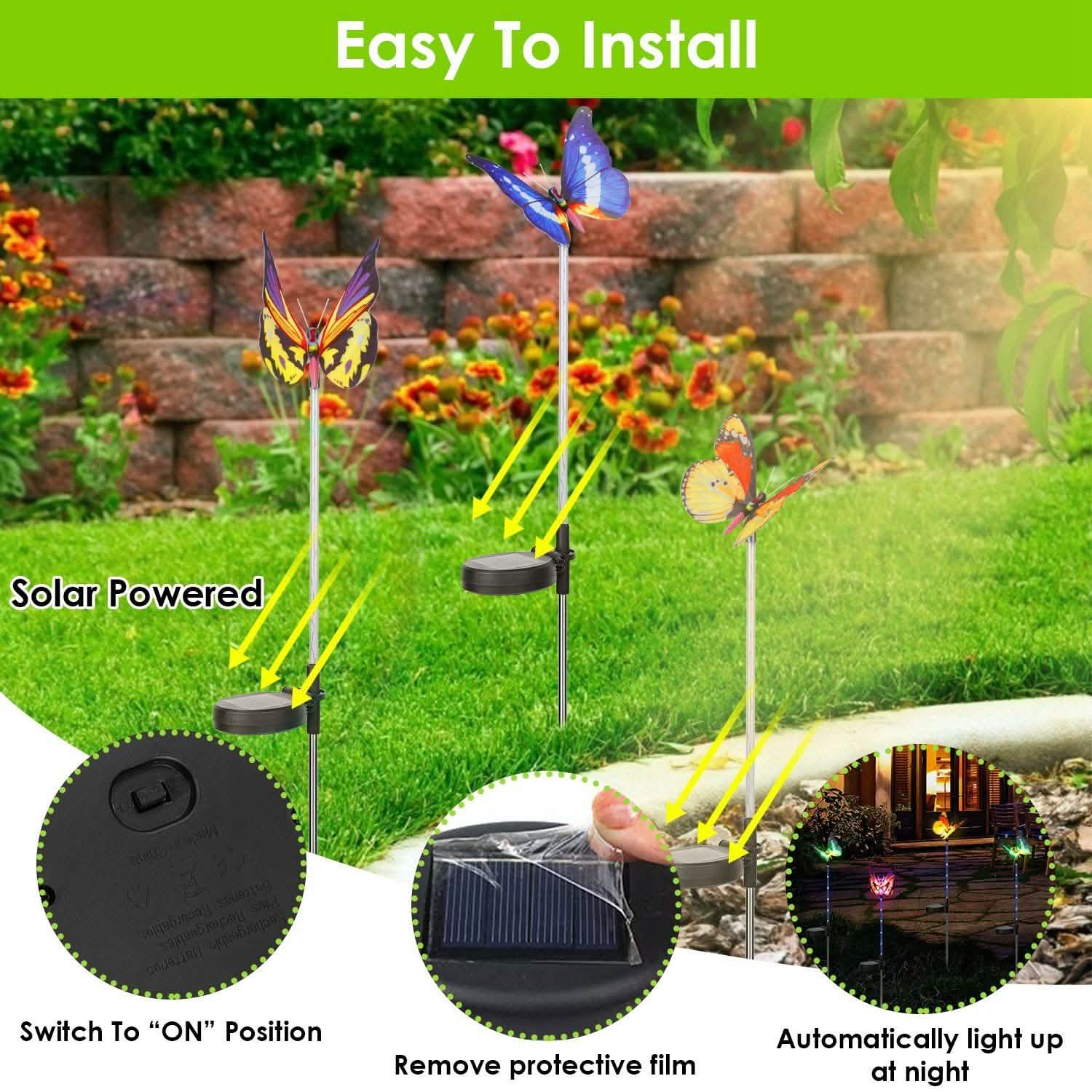 3-Pieces: Decorative Butterfly Lamps with Rotatable Solar Panel Lamp DailySale