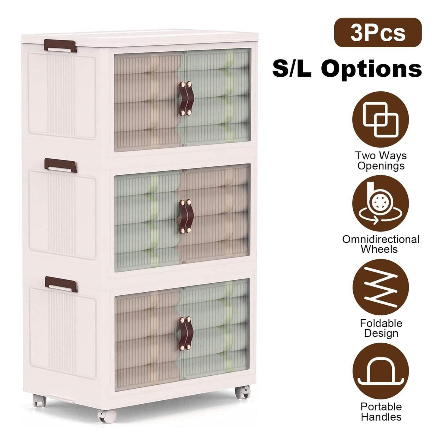 3-Pieces: Foldable Storage Bins with Lid Front Magnetic Door Collapsible Stackable Closet Organizer DailySale