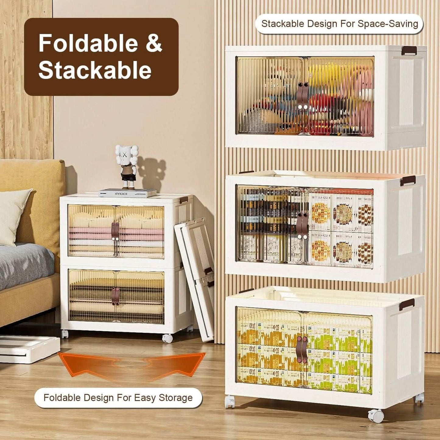 3-Pieces: Foldable Storage Bins with Lid Front Magnetic Door Collapsible Stackable Closet Organizer DailySale