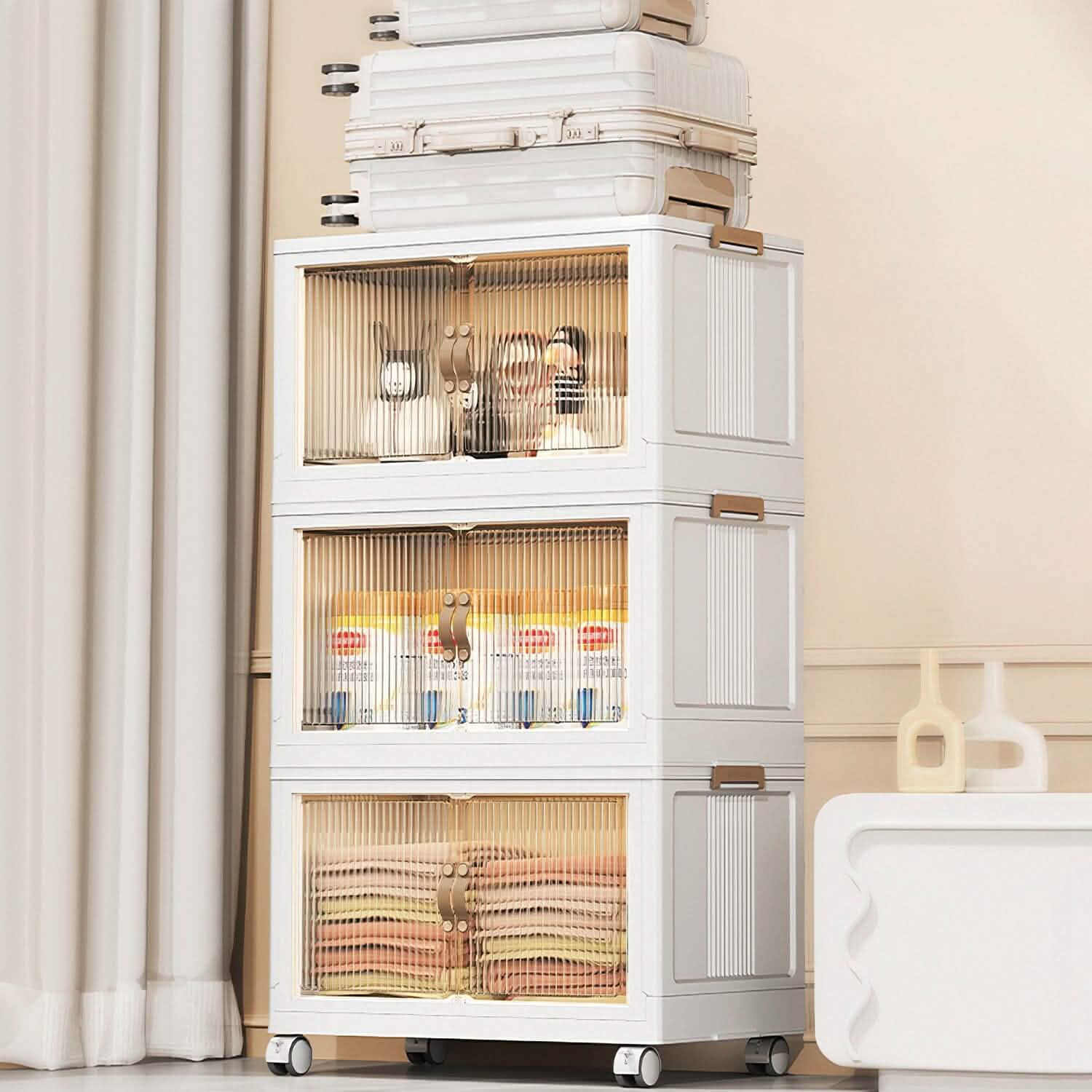 3-Pieces: Foldable Storage Bins with Lid Front Magnetic Door Collapsible Stackable Closet Organizer DailySale