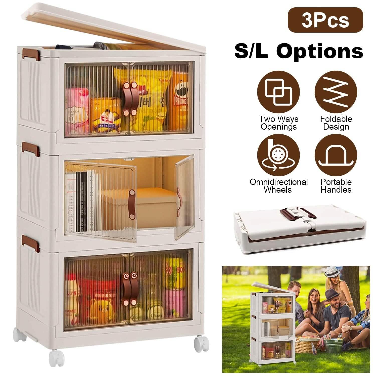 3-Pieces: Foldable Storage Bins with Lid Front Magnetic Door Collapsible Stackable Closet Organizer DailySale