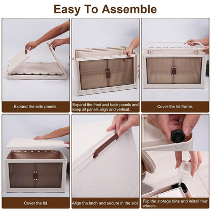 3-Pieces: Foldable Storage Bins with Lid Front Magnetic Door Collapsible Stackable Closet Organizer DailySale