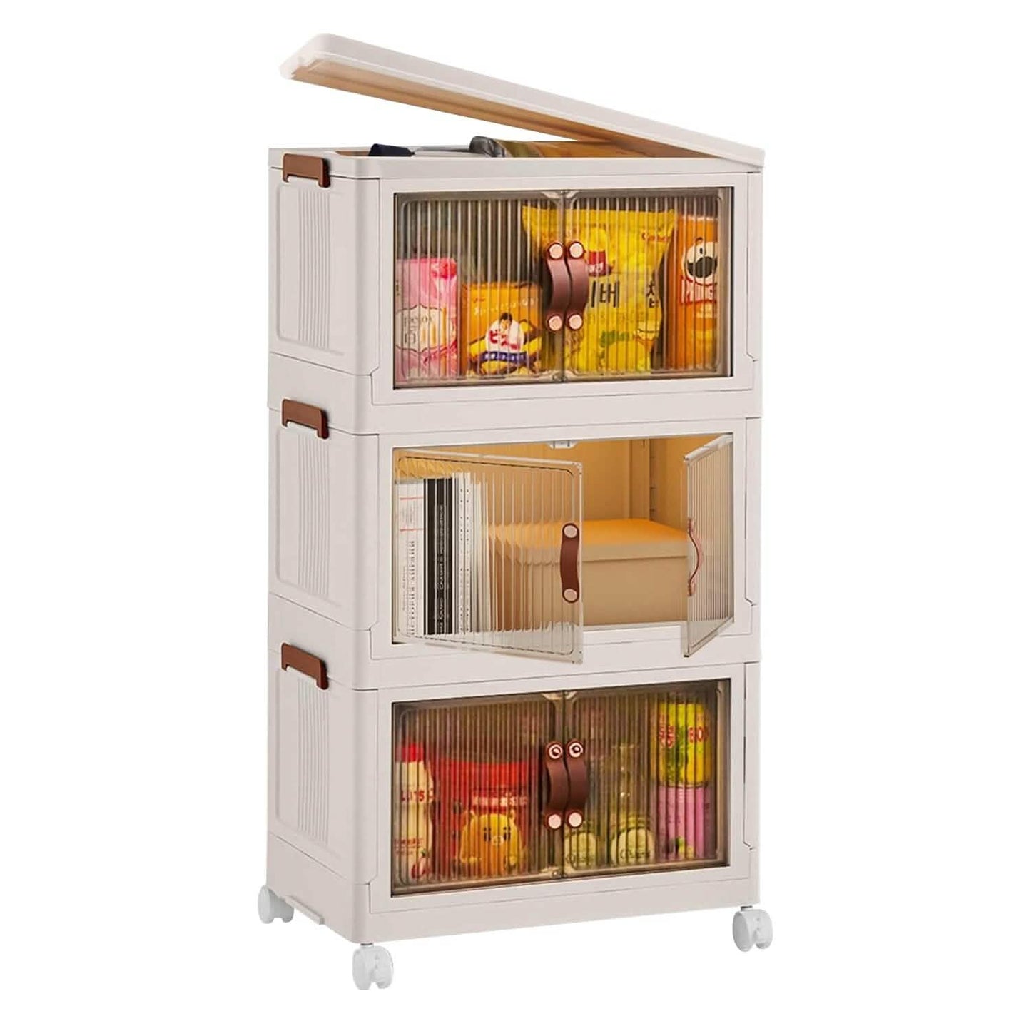 3-Pieces: Foldable Storage Bins with Lid Front Magnetic Door Collapsible Stackable Closet Organizer DailySale