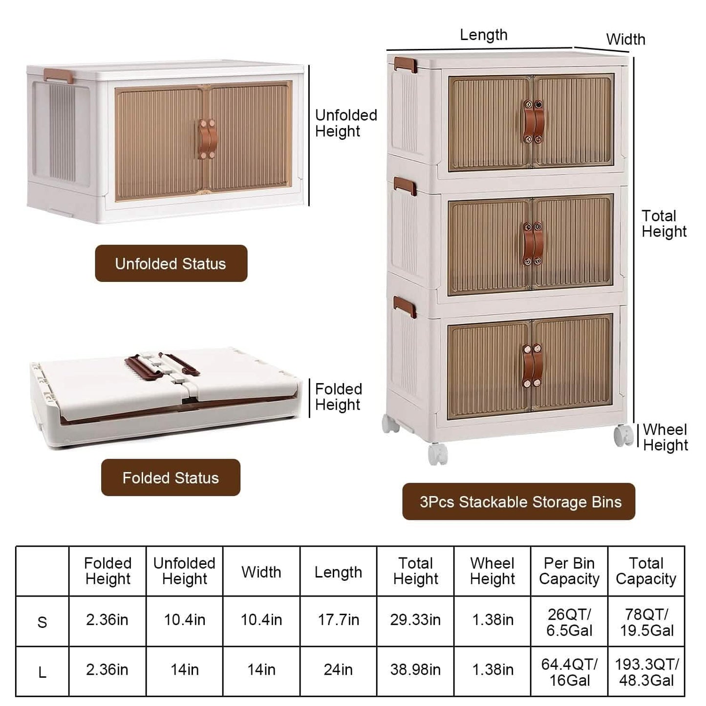 3-Pieces: Foldable Storage Bins with Lid Front Magnetic Door Collapsible Stackable Closet Organizer DailySale