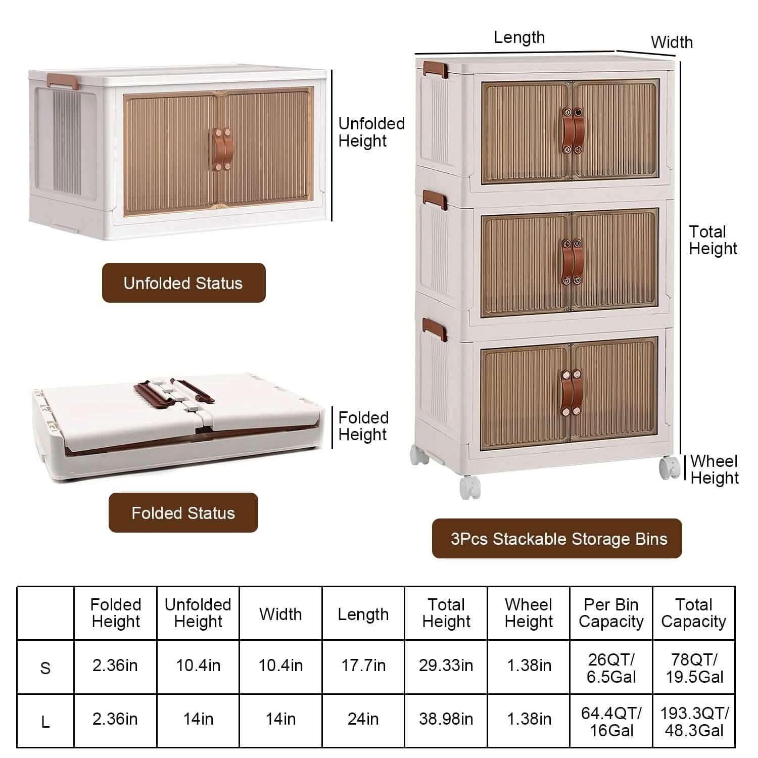 3-Pieces: Foldable Storage Bins with Lid Front Magnetic Door Collapsible Stackable Closet Organizer DailySale