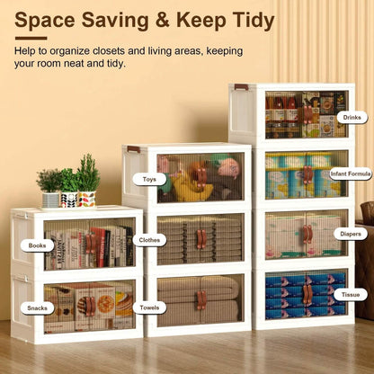 3-Pieces: Foldable Storage Bins with Lid Front Magnetic Door Collapsible Stackable Closet Organizer DailySale