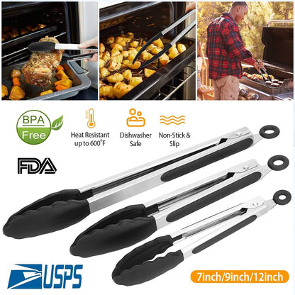 3-Pieces: Kitchen Tongs Stainless Steel with Silicon DailySale