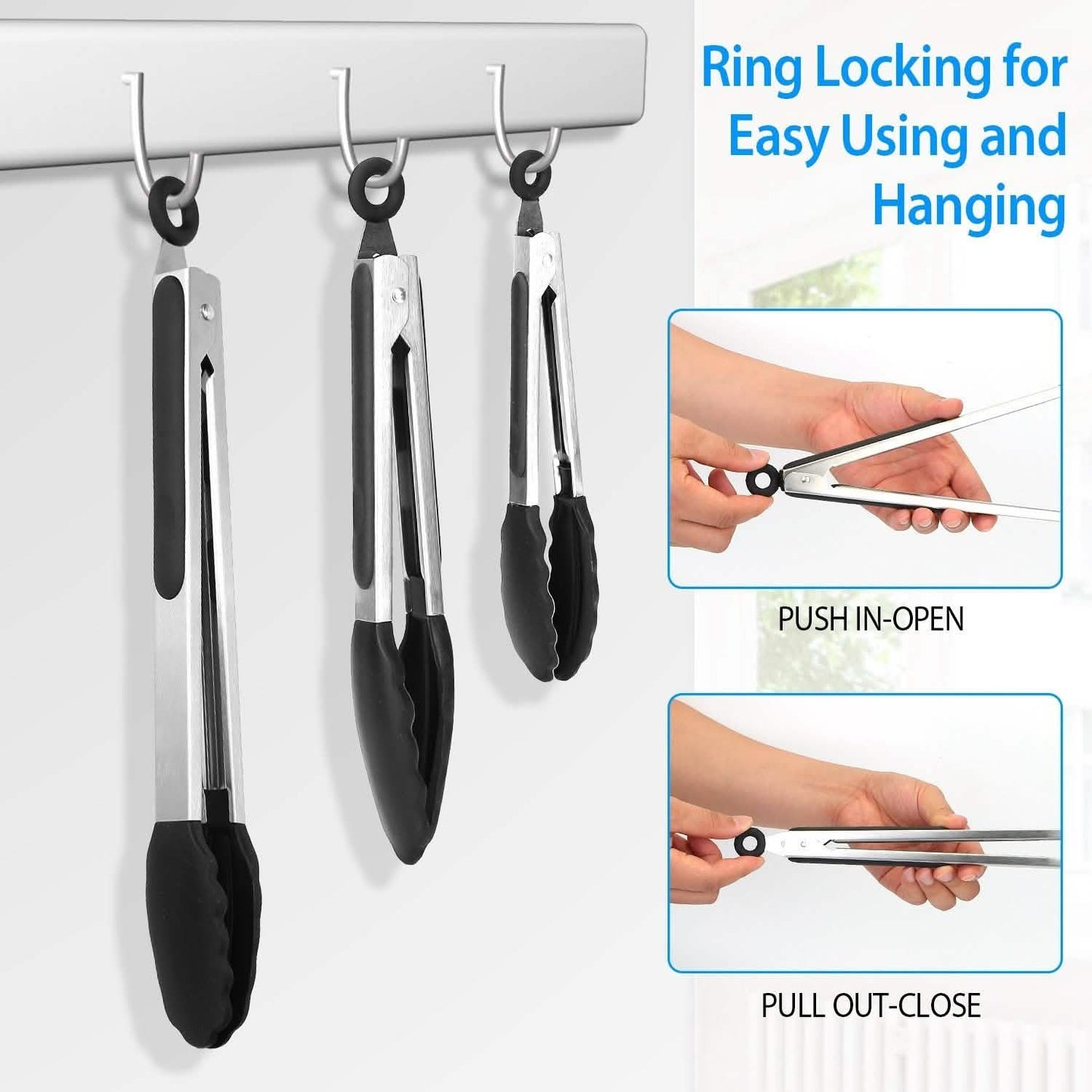 3-Pieces: Kitchen Tongs Stainless Steel with Silicon DailySale