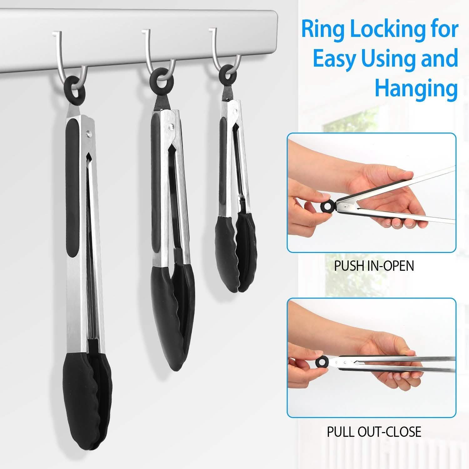 3-Pieces: Kitchen Tongs Stainless Steel with Silicon DailySale