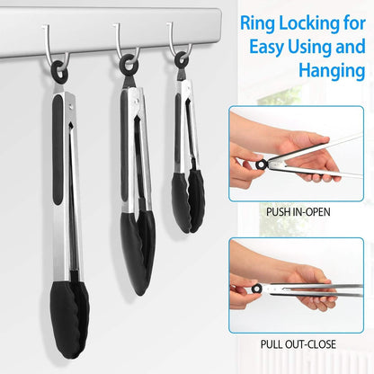 3-Pieces: Kitchen Tongs Stainless Steel with Silicon DailySale
