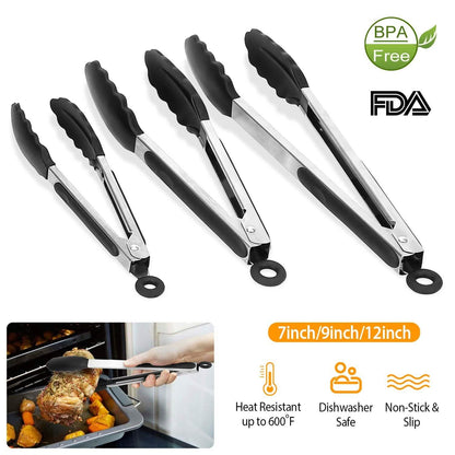 3-Pieces: Kitchen Tongs Stainless Steel with Silicon DailySale