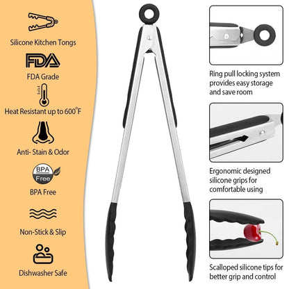 3-Pieces: Kitchen Tongs Stainless Steel with Silicon DailySale