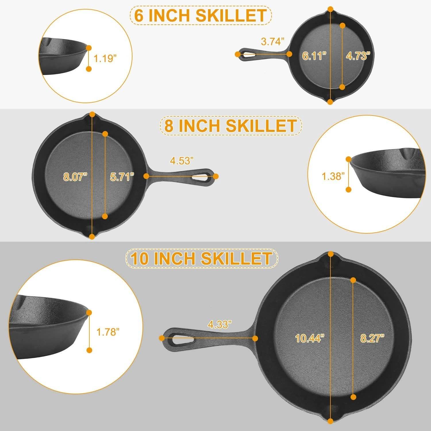 3-Pieces: Pre-Seasoned Cast Iron Skillet DailySale