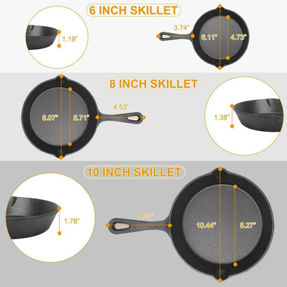3-Pieces: Pre-Seasoned Cast Iron Skillet DailySale