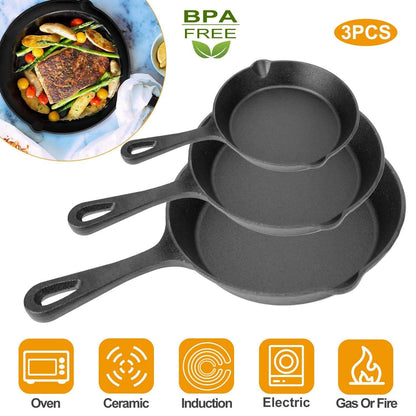 3-Pieces: Pre-Seasoned Cast Iron Skillet DailySale