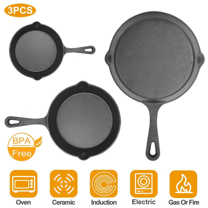 3-Pieces: Pre-Seasoned Cast Iron Skillet DailySale