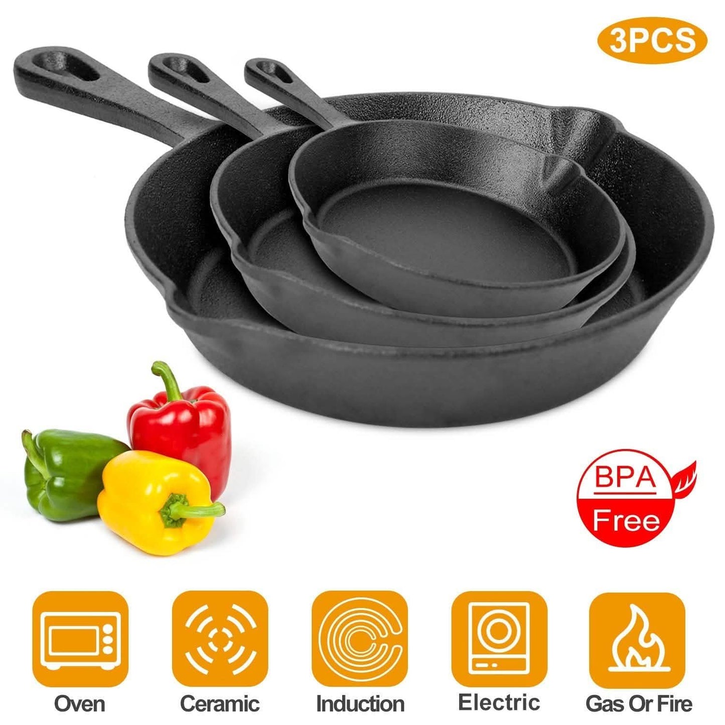 3-Pieces: Pre-Seasoned Cast Iron Skillet DailySale