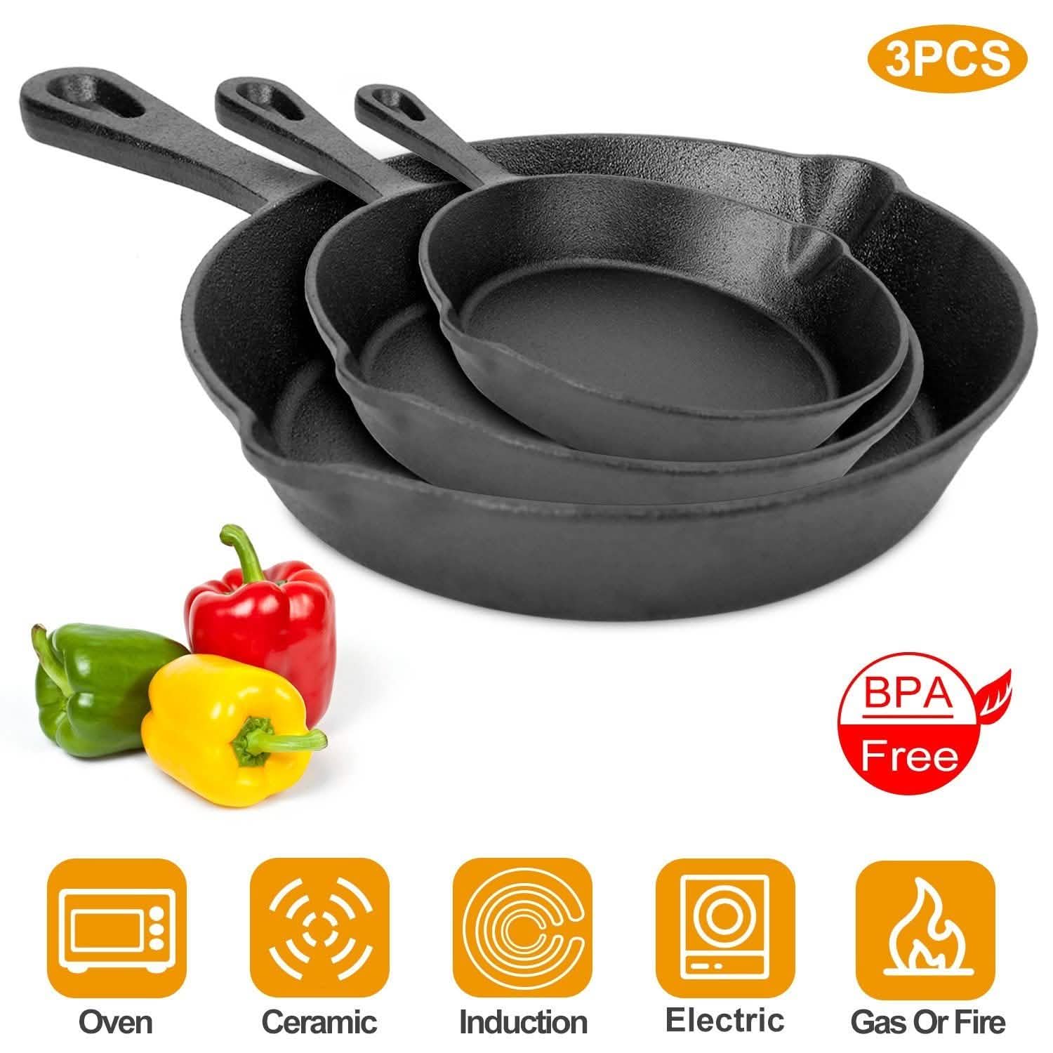 3-Pieces: Pre-Seasoned Cast Iron Skillet DailySale