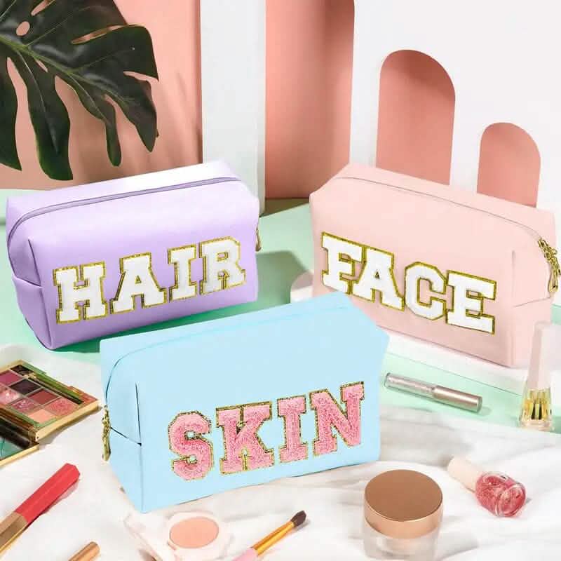 3-Pieces: PU Leather Waterproof Chenille Preppy Makeup Bag DailySale