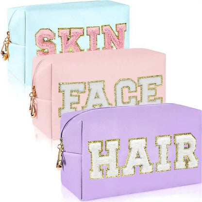 3-Pieces: PU Leather Waterproof Chenille Preppy Makeup Bag DailySale
