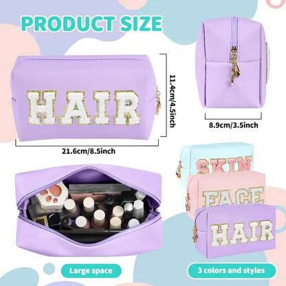 3-Pieces: PU Leather Waterproof Chenille Preppy Makeup Bag DailySale